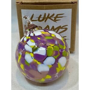 NIB Luke Adams Art Glass Mottled Ornament Hanging Orb Ball